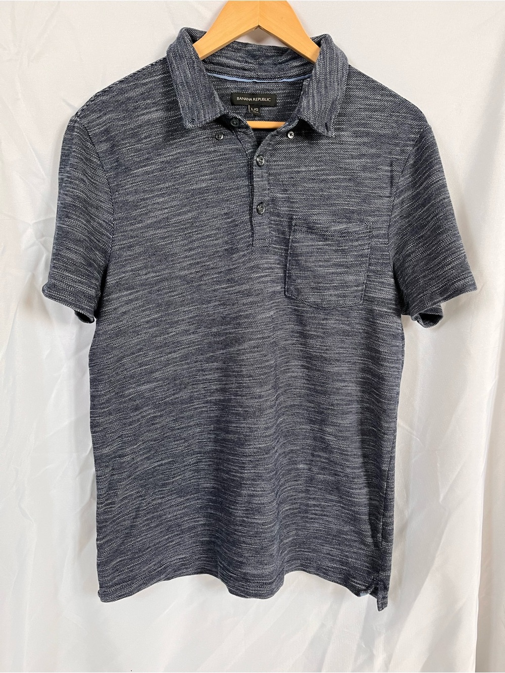 Banana Republic Men's Heathered Navy Blue Polo with Chest Pocket
